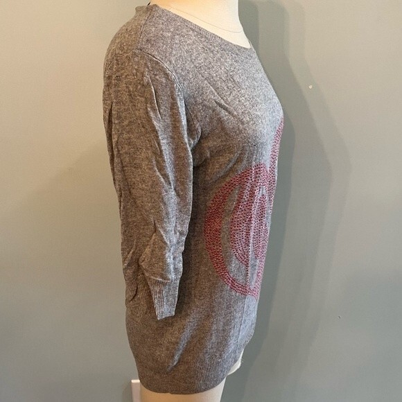 Forever 21 Grey Wool Blend LOVE Studded 3/4 Sleeve Sweater Small - Picture 2 of 7